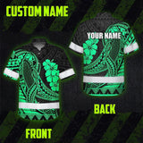 Hi Vis Hawaiian Shirt Reflective Tapes Mint Whale Polynesian Custom Name Safety Workwear For Workers, Truckers, Operators