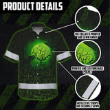 Hi Vis Hawaiian Shirt Reflective Tapes Moon Raven Viking Symbol Green Neon Custom Name Safety Workwear