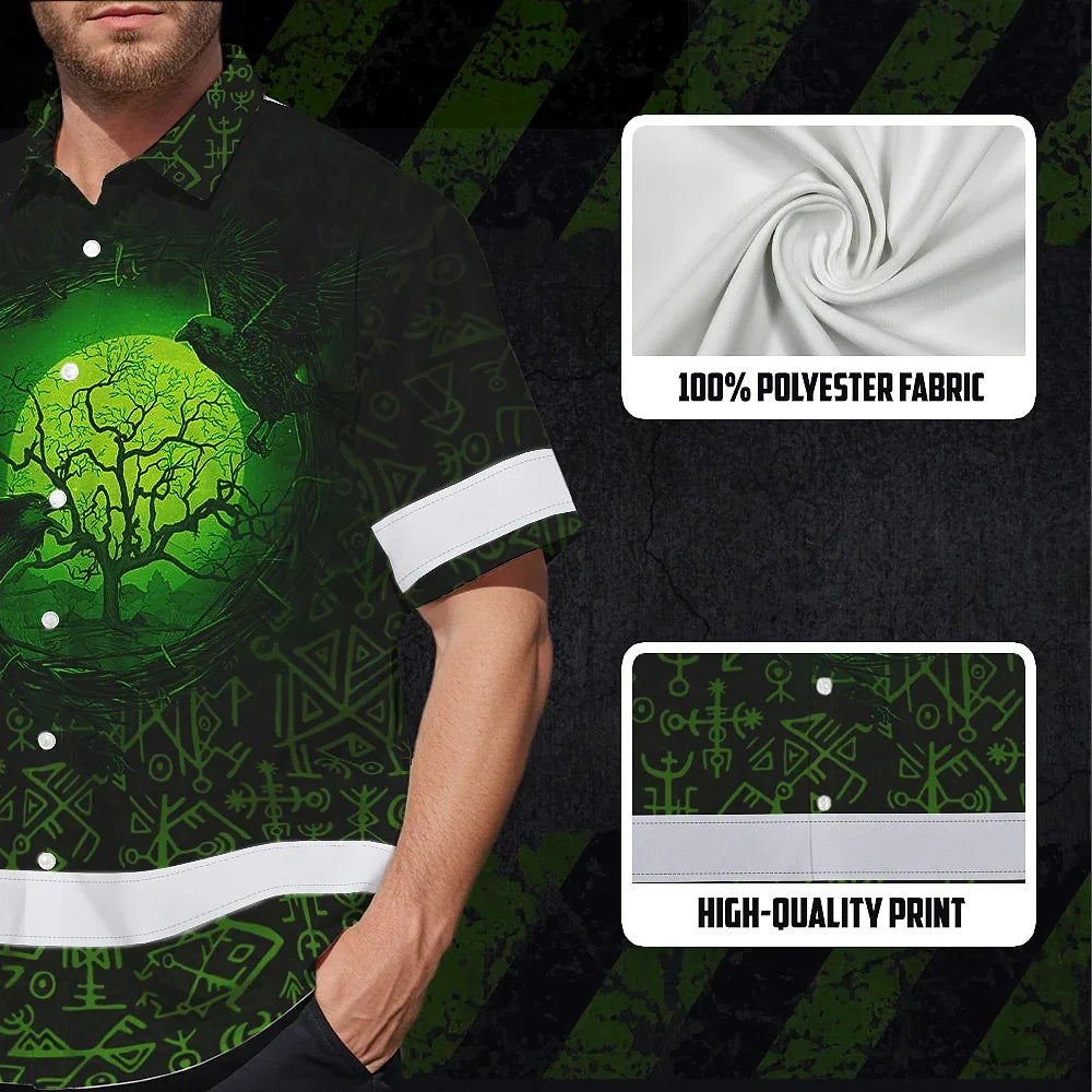 Hi Vis Hawaiian Shirt Reflective Tapes Moon Raven Viking Symbol Green Neon Custom Name Safety Workwear