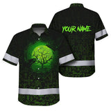 Hi Vis Hawaiian Shirt Reflective Tapes Moon Raven Viking Symbol Green Neon Custom Name Safety Workwear