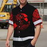 Hi Vis Hawaiian Shirt Reflective Tapes Moon Raven Viking Symbol Tattoo Custom Name Safety Workwear For Workers, Truckers, Operators