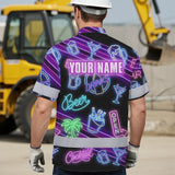Hi Vis Hawaiian Shirt Reflective Tapes Neon Drink Tropical 2 Cocktail Beer Print Custom Name Safety Workwear For Workers, Truckers, Operators