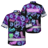 Hi Vis Hawaiian Shirt Reflective Tapes Neon Drink Tropical 2 Cocktail Beer Print Custom Name Safety Workwear For Workers, Truckers, Operators