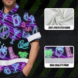 Hi Vis Hawaiian Shirt Reflective Tapes Neon Drink Tropical 2 Cocktail Beer Print Custom Name Safety Workwear For Workers, Truckers, Operators