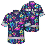 Hi Vis Hawaiian Shirt Reflective Tapes Neon Drink Tropical Cocktail Beer Print Custom Name Safety Workwear For Workers, Truckers, Operators