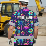 Hi Vis Hawaiian Shirt Reflective Tapes Neon Drink Tropical Cocktail Beer Print Custom Name Safety Workwear For Workers, Truckers, Operators