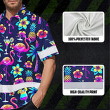 Hi Vis Hawaiian Shirt Reflective Tapes Neon Drink Tropical Cocktail Beer Print Custom Name Safety Workwear For Workers, Truckers, Operators