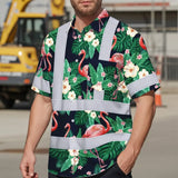 Hi Vis Hawaiian Shirt Reflective Tapes Neon Pink Flowers 2 Custom Name