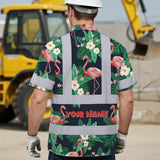 Hi Vis Hawaiian Shirt Reflective Tapes Neon Pink Flowers 2 Custom Name