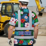 Hi Vis Hawaiian Shirt Reflective Tapes Neon Pink Flowers Custom Name