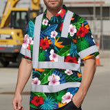 Hi Vis Hawaiian Shirt Reflective Tapes Neon Pink Flowers Custom Name