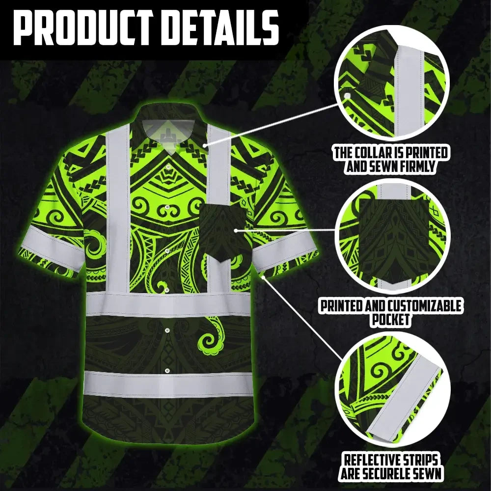 Hi Vis Hawaiian Shirt Reflective Tapes Octopus Hawaiian Polynesian Tribal Custom Name