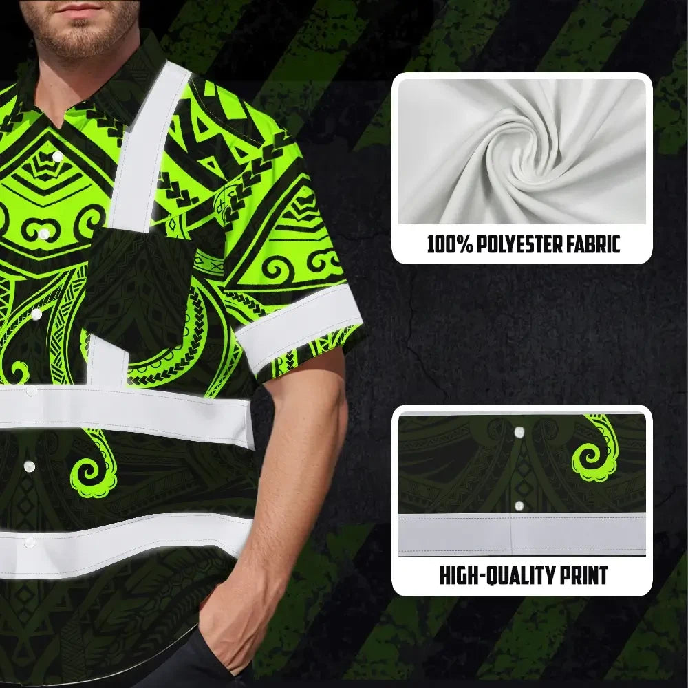 Hi Vis Hawaiian Shirt Reflective Tapes Octopus Hawaiian Polynesian Tribal Custom Name