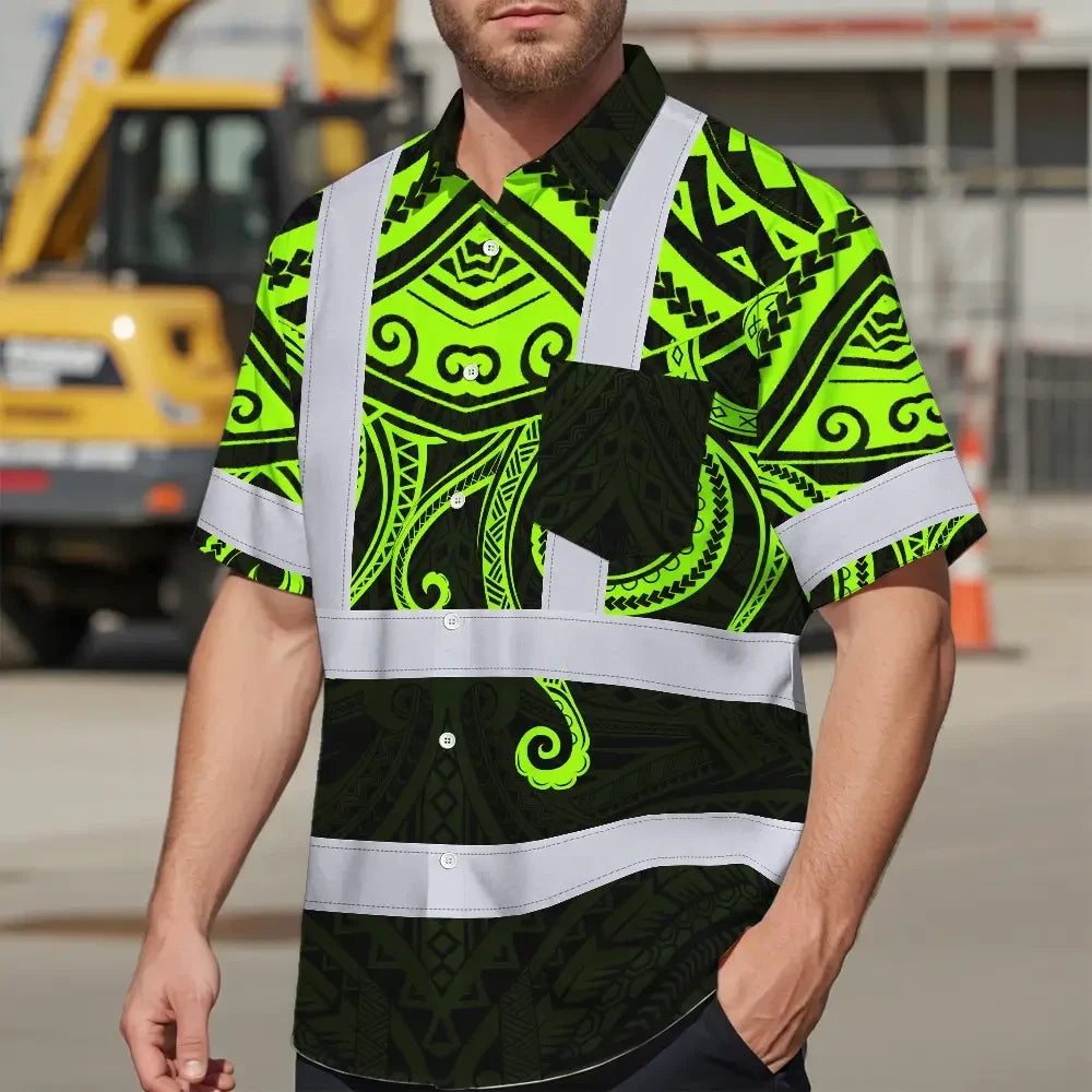 Hi Vis Hawaiian Shirt Reflective Tapes Octopus Hawaiian Polynesian Tribal Custom Name