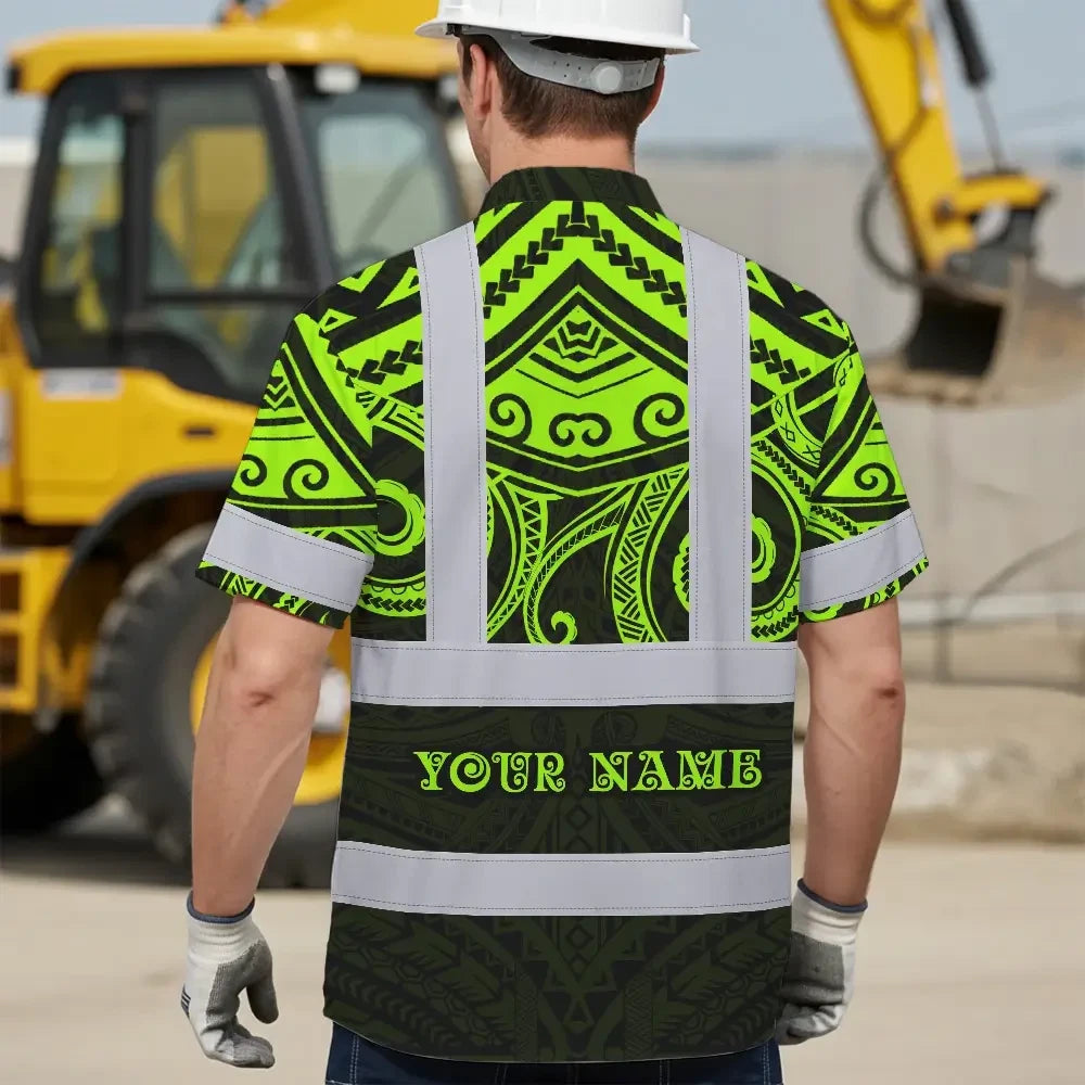 Hi Vis Hawaiian Shirt Reflective Tapes Octopus Hawaiian Polynesian Tribal Custom Name