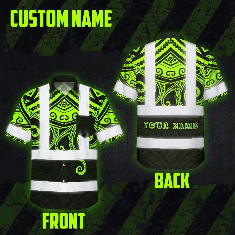 Hi Vis Hawaiian Shirt Reflective Tapes Octopus Hawaiian Polynesian Tribal Custom Name