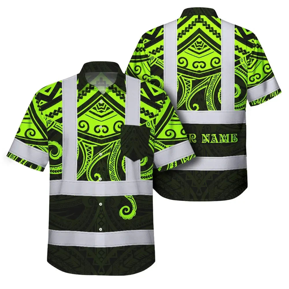 Hi Vis Hawaiian Shirt Reflective Tapes Octopus Hawaiian Polynesian Tribal Custom Name