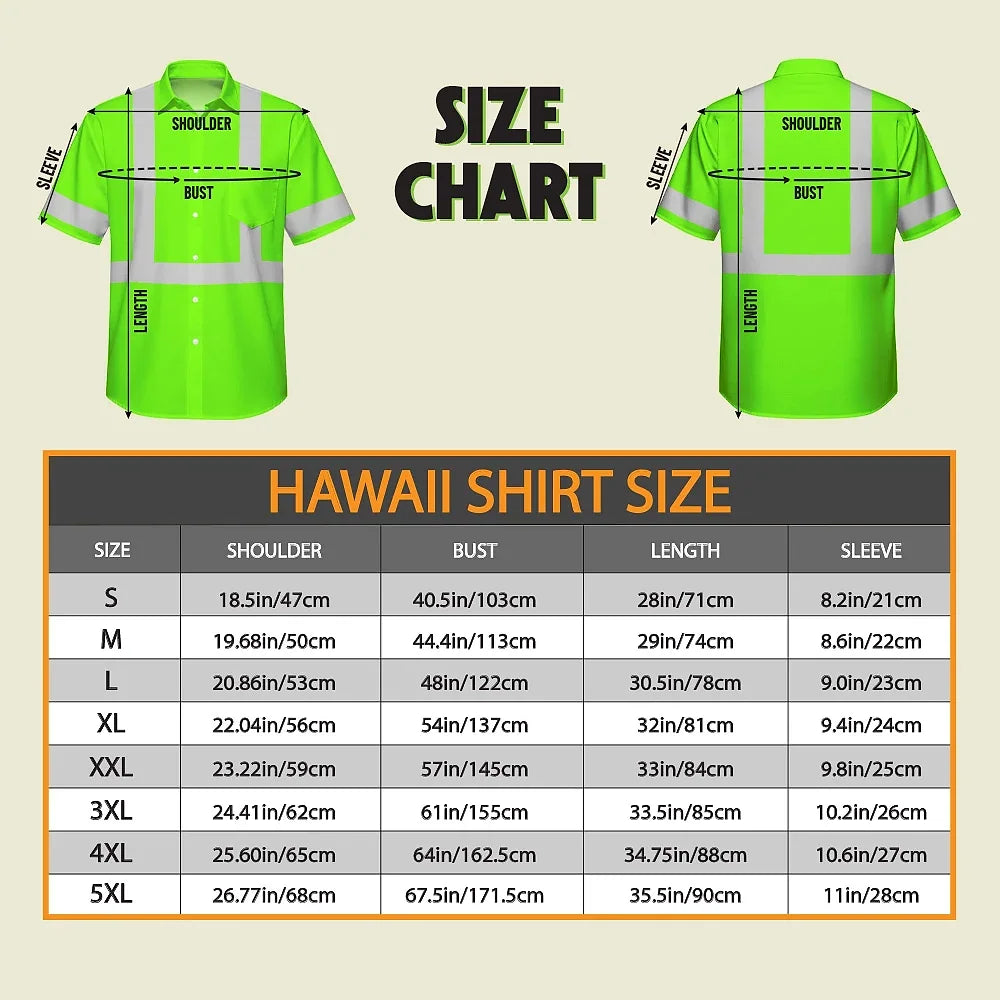 Hi Vis Hawaiian Shirt Reflective Tapes Operator Skull With Shadow Forklift Custom