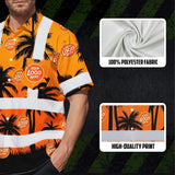 Hi Vis Hawaiian Shirt Reflective Tapes Orange And Black Flowers Custom Name And Logo Safety Workwear For Workers, Truckers, Operators, Company