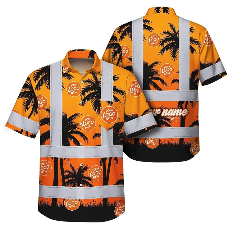 Orange And Black Flowers Hi-Vis Hawaiian Shirt