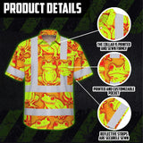 Hi Vis Hawaiian Shirt Reflective Tapes Orange And Lime Neon Frog Custom Name Safety Workwear For Workers, Truckers, Operators