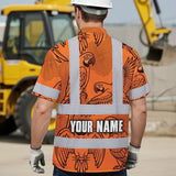 Hi Vis Hawaiian Shirt Reflective Tapes Orange Black Parrot Custom Name Safety Workwear For Workers, Truckers, Operators