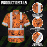 Hi Vis Hawaiian Shirt Reflective Tapes Orange Black Parrot Custom Name Safety Workwear For Workers, Truckers, Operators