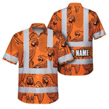 Hi Vis Hawaiian Shirt Reflective Tapes Orange Black Parrot Custom Name Safety Workwear For Workers, Truckers, Operators