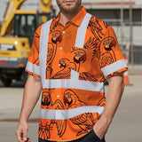 Hi Vis Hawaiian Shirt Reflective Tapes Orange Black Parrot Custom Name Safety Workwear For Workers, Truckers, Operators