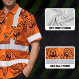Hi Vis Hawaiian Shirt Reflective Tapes Orange Black Parrot Custom Name Safety Workwear For Workers, Truckers, Operators