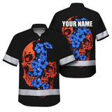 Hi Vis Hawaiian Shirt Reflective Tapes Orange Blue Neon Skull Custom Name Safety Workwear For Workers, Truckers, Operators