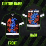 Hi Vis Hawaiian Shirt Reflective Tapes Orange Blue Neon Skull Custom Name Safety Workwear For Workers, Truckers, Operators