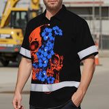Hi Vis Hawaiian Shirt Reflective Tapes Orange Blue Neon Skull Custom Name Safety Workwear For Workers, Truckers, Operators