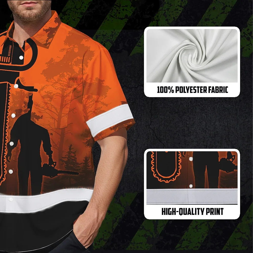 Hi Vis Hawaiian Shirt Reflective Tapes Orange Chainsaw Logger Custom Name Safety