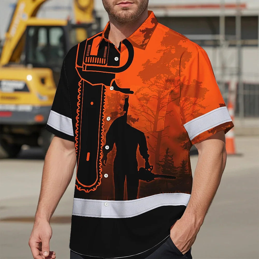Hi Vis Hawaiian Shirt Reflective Tapes Orange Chainsaw Logger Custom Name Safety