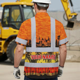 Hi Vis Hawaiian Shirt Reflective Tapes Orange Concrete Mixer Truck Custom Name Safety Workwear For Workers, Truckers, Operators