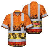 Hi Vis Hawaiian Shirt Reflective Tapes Orange Concrete Mixer Truck Custom Name Safety Workwear For Workers, Truckers, Operators