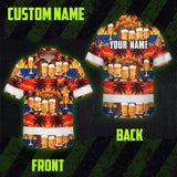 Hi Vis Hawaiian Shirt Reflective Tapes Orange Drink Tropical Cocktail Beer Print Custom Name Safety Workwear For Workers, Truckers, Operators