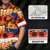 Hi Vis Hawaiian Shirt Reflective Tapes Orange Drink Tropical Cocktail Beer Print Custom Name Safety Workwear For Workers, Truckers, Operators