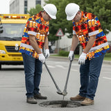 Hi Vis Hawaiian Shirt Reflective Tapes Orange Drink Tropical Cocktail Beer Print Custom Name Safety Workwear For Workers, Truckers, Operators