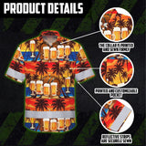 Hi Vis Hawaiian Shirt Reflective Tapes Orange Drink Tropical Cocktail Beer Print Custom Name Safety Workwear For Workers, Truckers, Operators