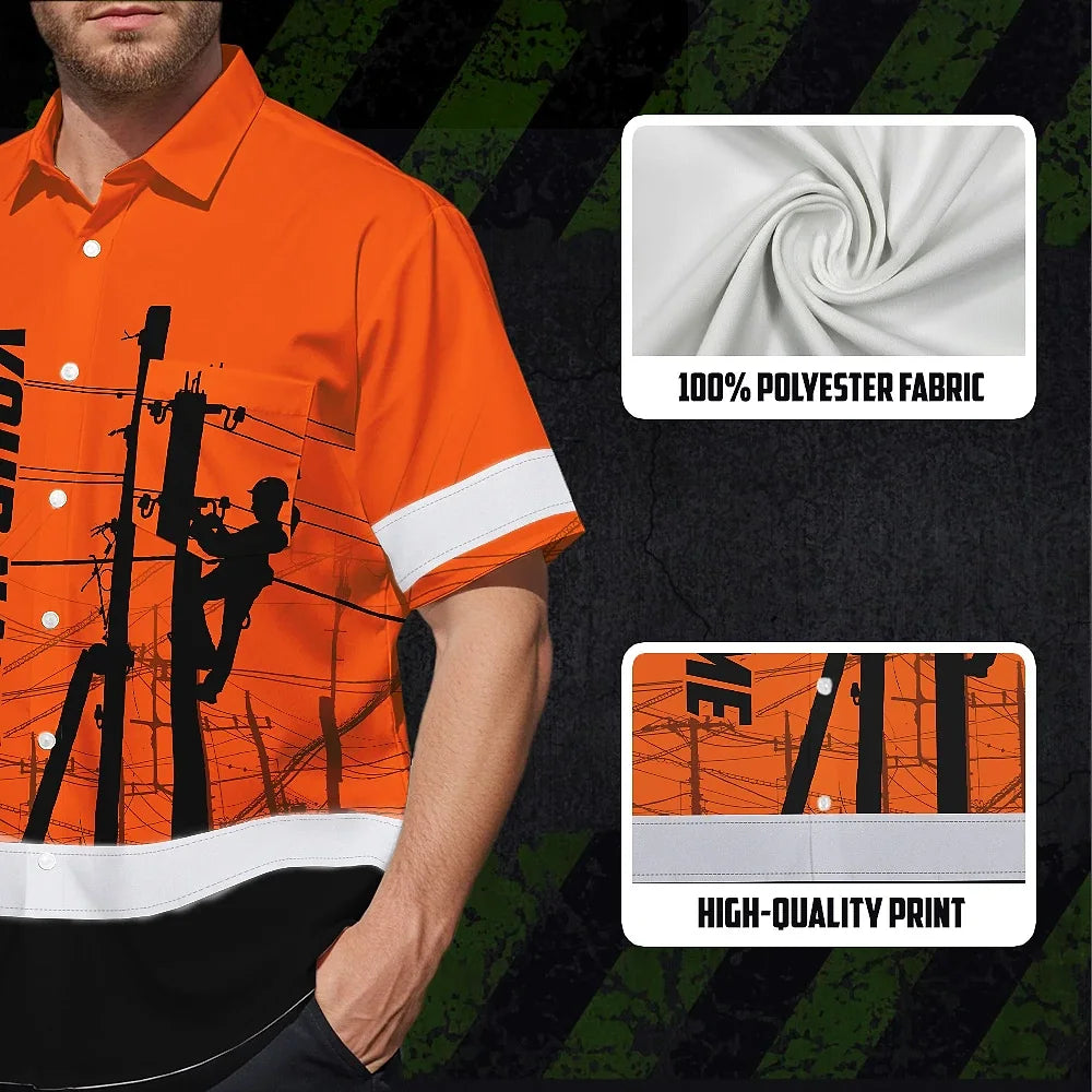 Hi Vis Hawaiian Shirt Reflective Tapes Orange Electrician Custom Name Safety