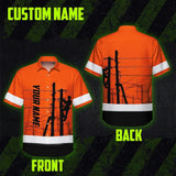 Hi Vis Hawaiian Shirt Reflective Tapes Orange Electrician Custom Name Safety
