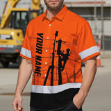 Hi Vis Hawaiian Shirt Reflective Tapes Orange Electrician Custom Name Safety