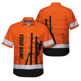 Hi Vis Hawaiian Shirt Reflective Tapes Orange Electrician Custom Name Safety