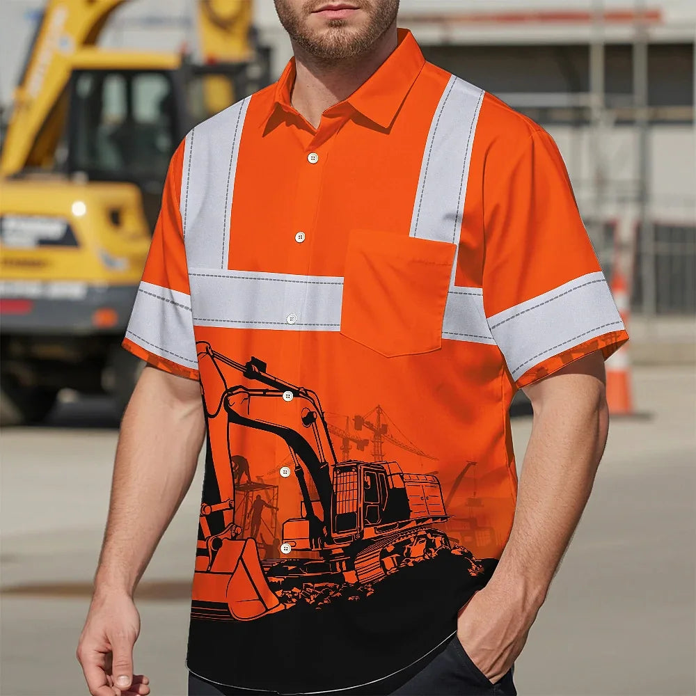 Hi Vis Hawaiian Shirt Reflective Tapes Orange Excavator Operator Custom Name