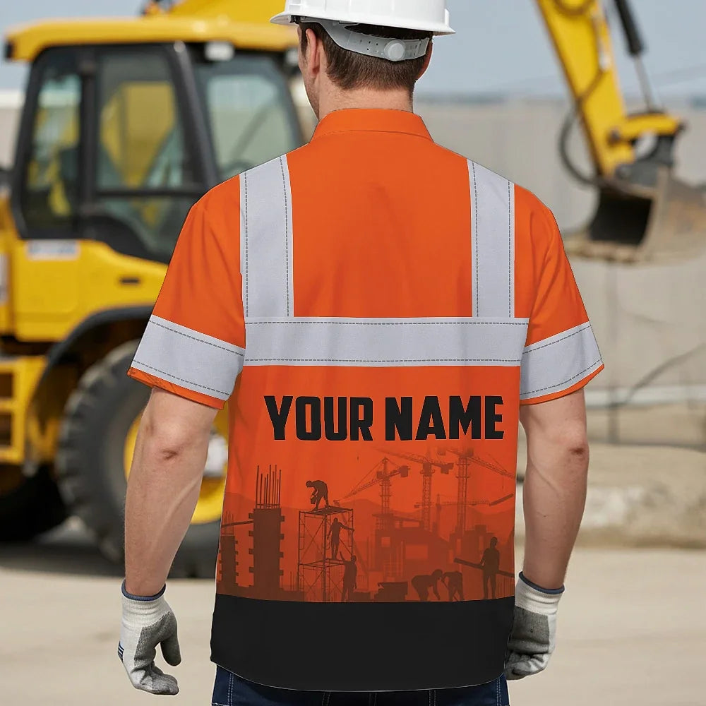 Hi Vis Hawaiian Shirt Reflective Tapes Orange Excavator Operator Custom Name
