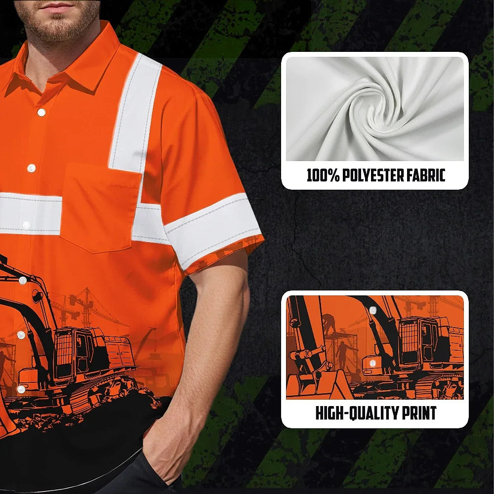 Hi Vis Hawaiian Shirt Reflective Tapes Orange Excavator Operator Custom Name