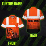 Hi Vis Hawaiian Shirt Reflective Tapes Orange Excavator Operator Custom Name