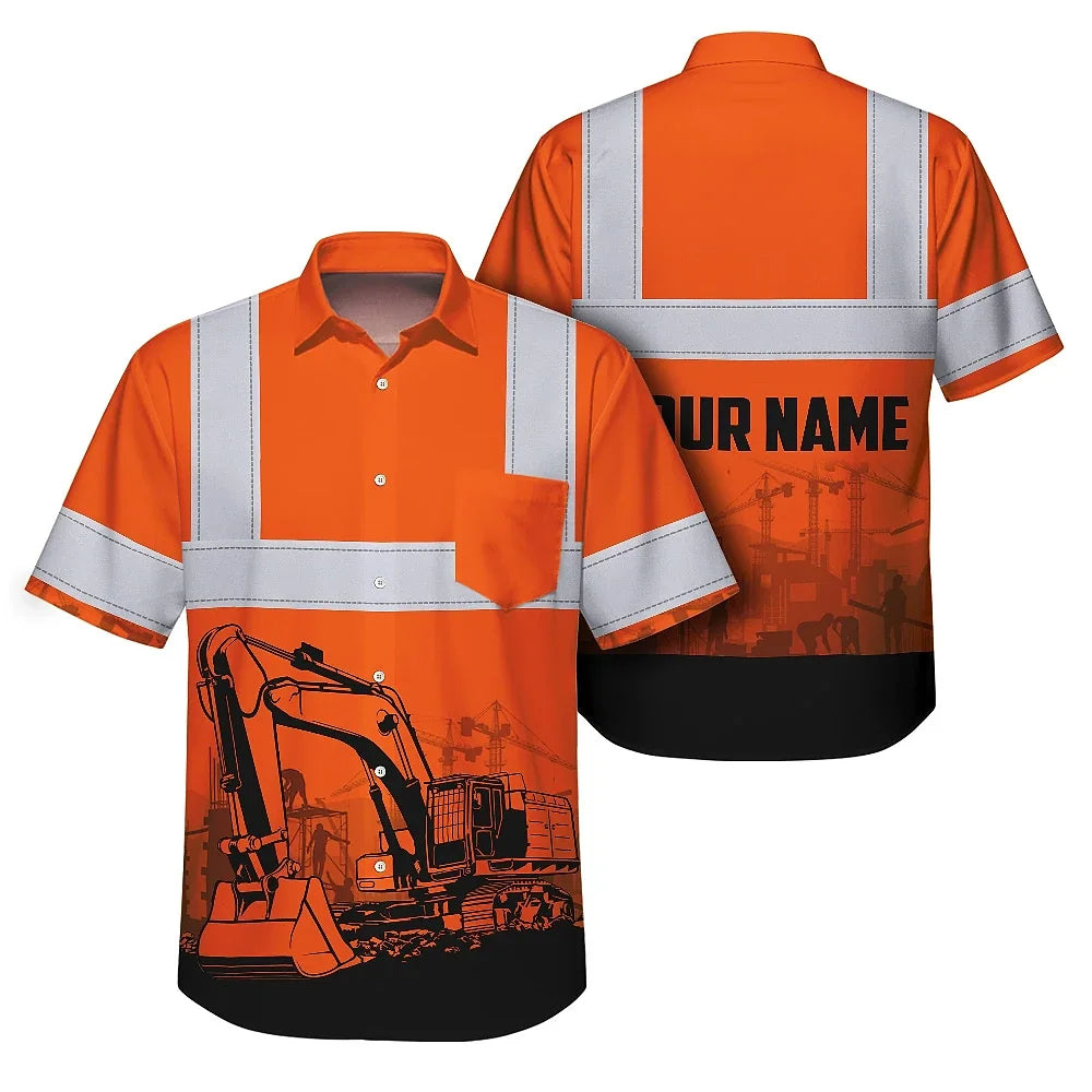 Hi Vis Hawaiian Shirt Reflective Tapes Orange Excavator Operator Custom Name
